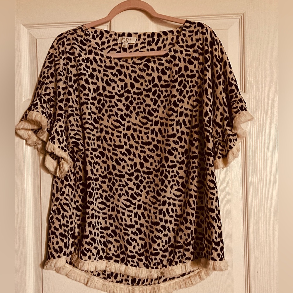 ANIMAL PRINT BLOUSE WITH FRINGE